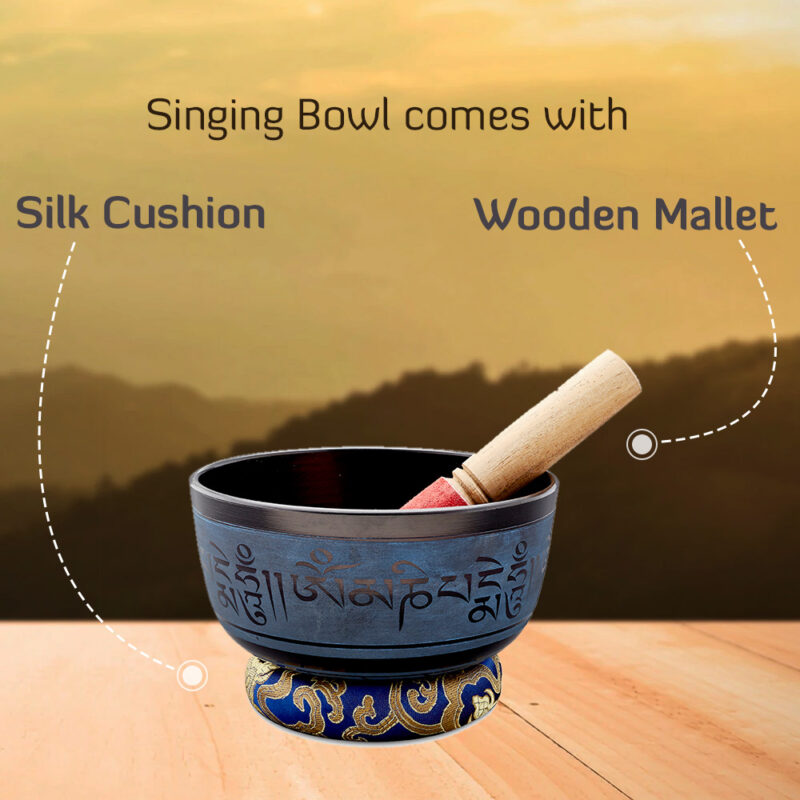 Singing Bowl with Mantra – Rustic Blue Colour - Image 2