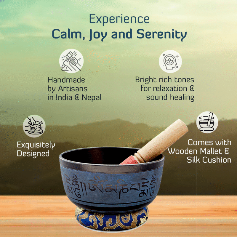 Singing Bowl with Mantra – Rustic Blue Colour - Image 3