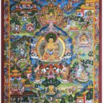 Life of Buddha thangka painted with 24K gold and natural pigments
