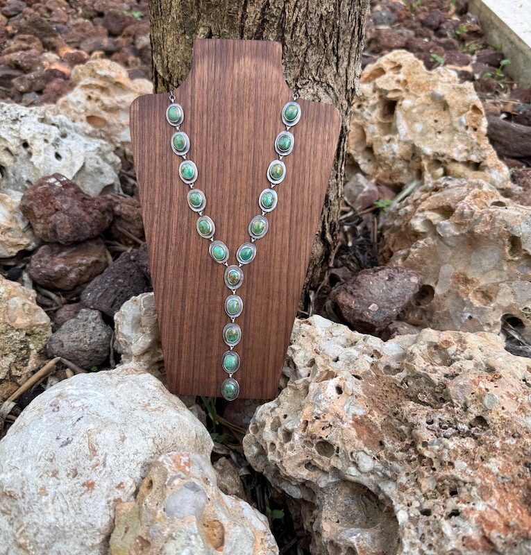 Turquoise river lariat necklace in sterling silver
