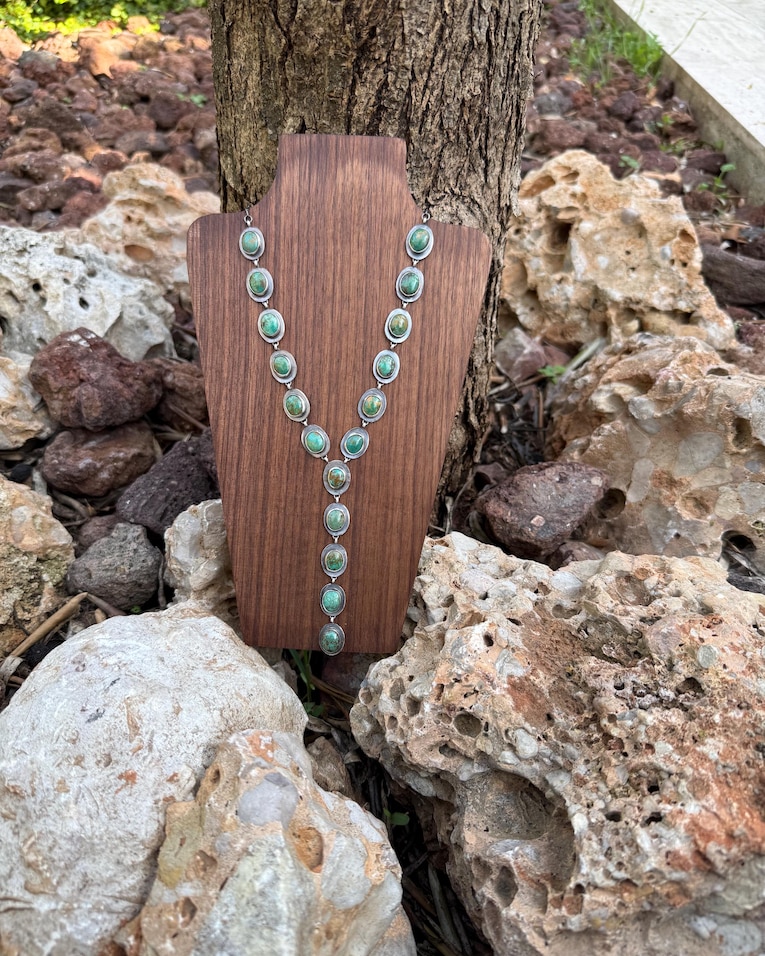 Turquoise river lariat necklace in sterling silver