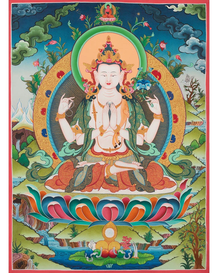 Hand-painted Chenrezig thangka