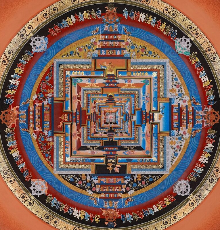 Kalachakra mandala thangka painting with 24K gold