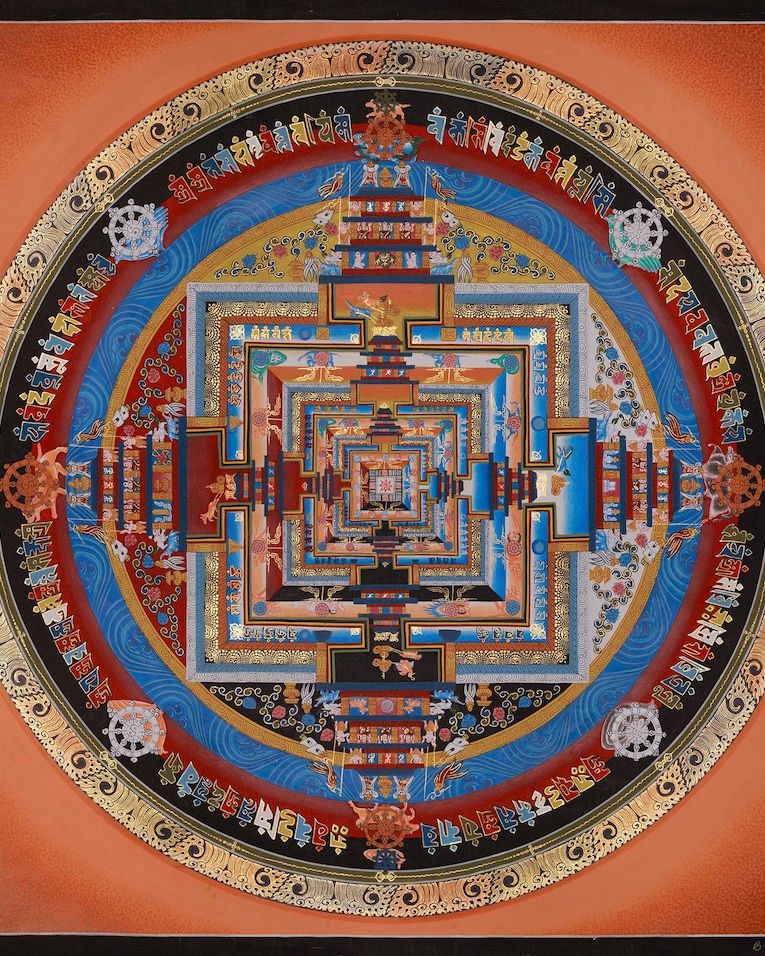 Kalachakra mandala thangka painting with 24K gold