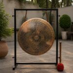 Hand-hammered bronze meditation gong with stand